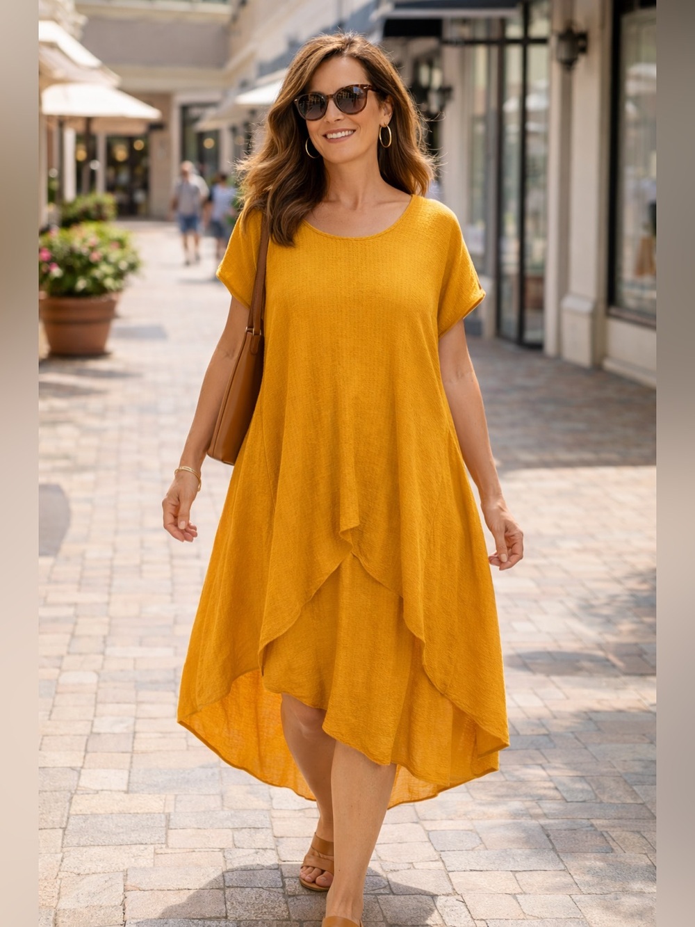 Cha cha vente Mustard Yellow Layered Tunic Top